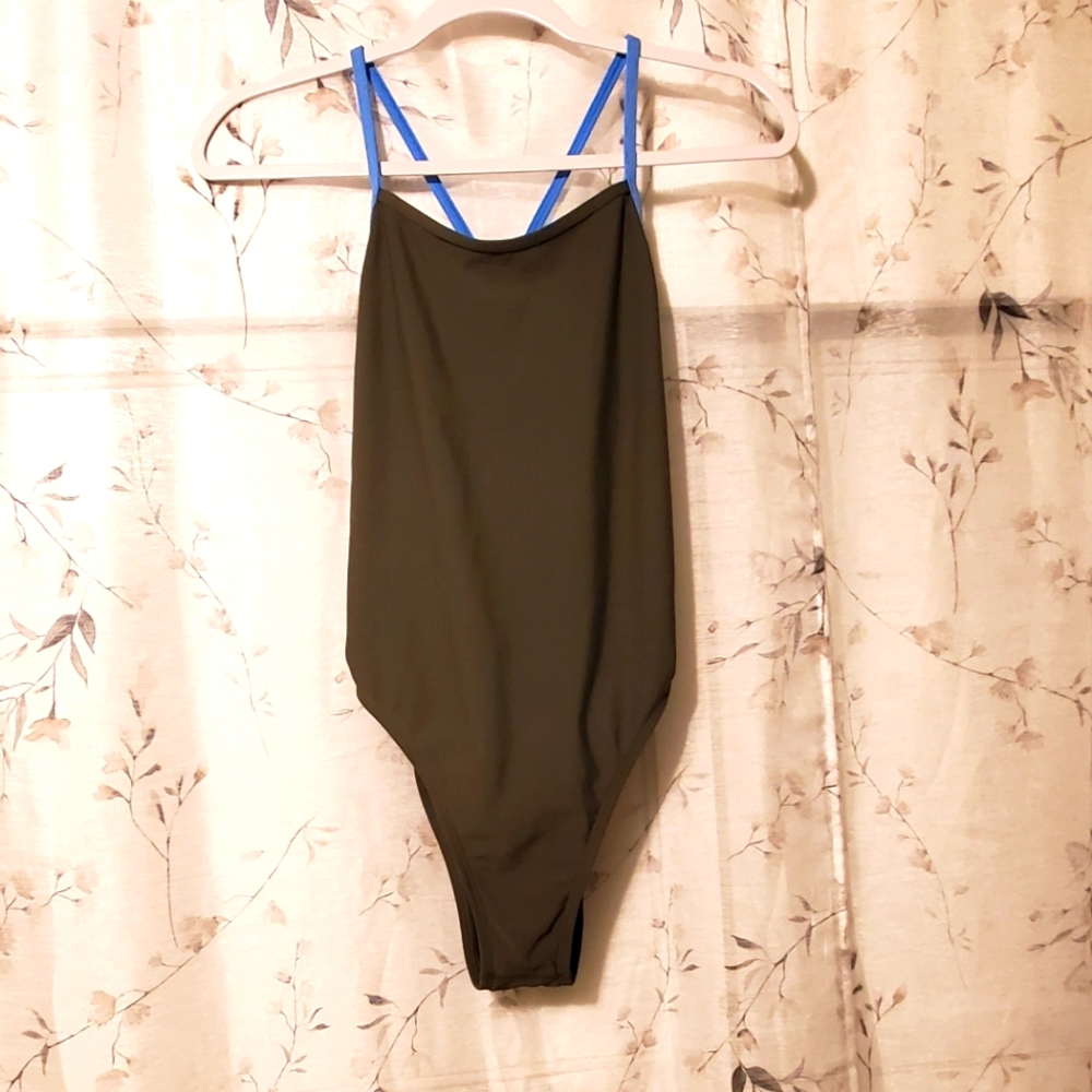 Perry Jolyn Green One-Piece Swimsuit with Blue Straps